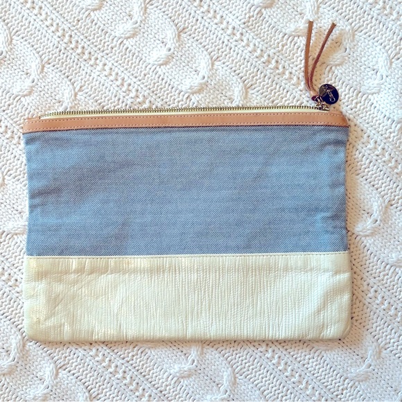 Clare V denim and leather clutch - Picture 1 of 6